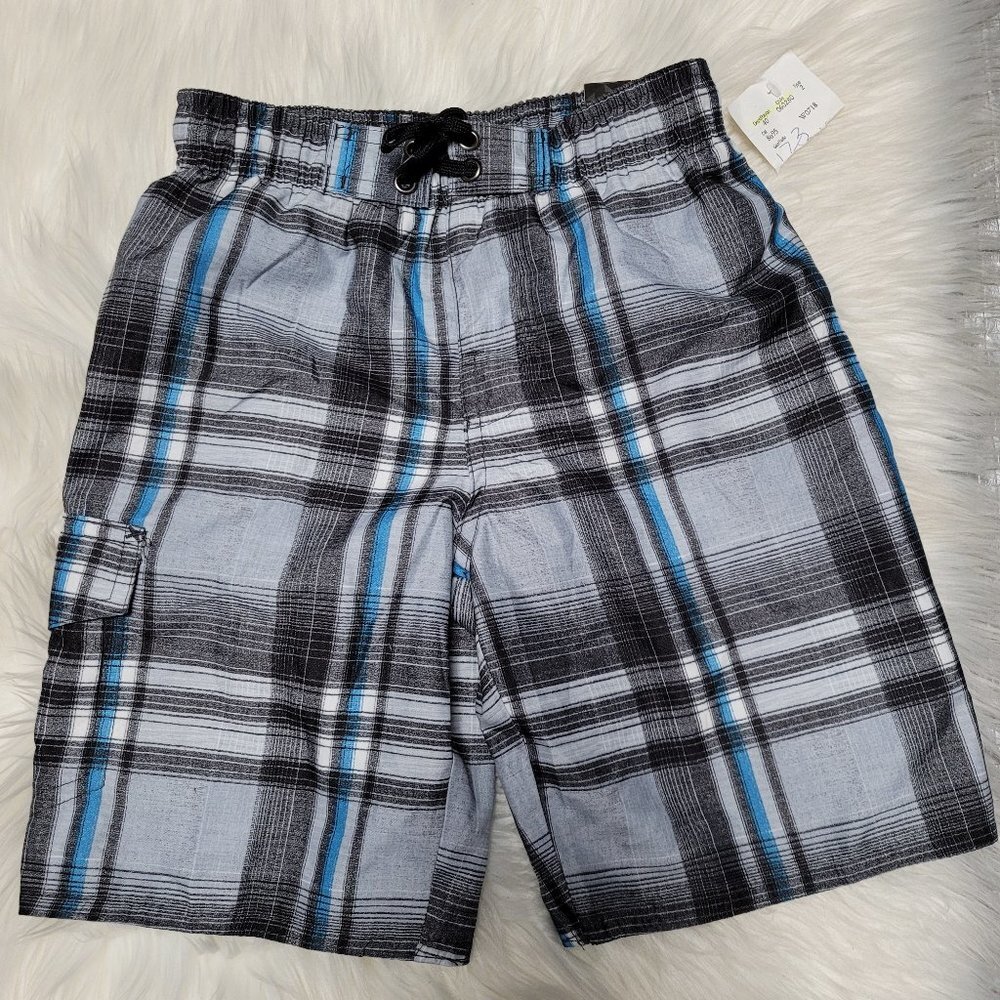 Burnside NEW Boys Plaid Board Surf Shorts Swimwear Elastic Waist Mesh Net Size 5